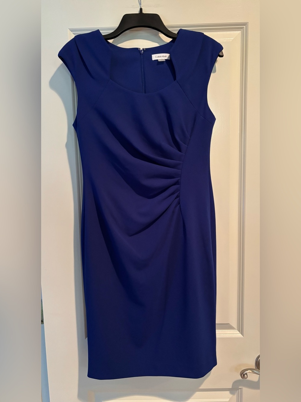 Calvin Klein Womens Size 8 Blue Ruched Sheath Dress Cap Sleeve Cocktail - Picture 1 of 5